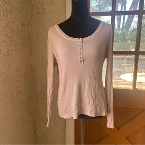 🦋 Lucky Brand Pale Pink Long Sleeve Round Neck Button Top Henley Top